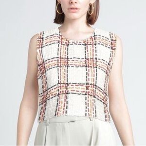 NWT Elisabetta Franchi Cream W Chains Plaid Crop Tank Top